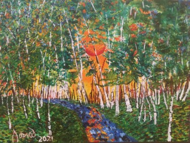 Painting titled ""Forêt de bouleaux"" by François Jornod, Original Artwork, Acrylic