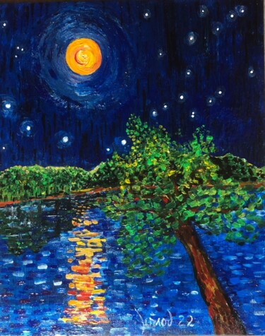 Peinture intitulée ""Nuit étoilée"" par François Jornod, Œuvre d'art originale, Acrylique