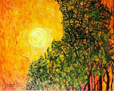 Peinture intitulée ""Soleil couchant"" par François Jornod, Œuvre d'art originale, Acrylique