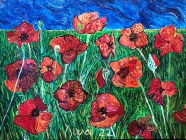 Painting titled ""Coquelicots III"" by François Jornod, Original Artwork, Acrylic