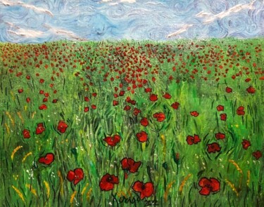 Painting titled ""Coquelicots IV"" by François Jornod, Original Artwork, Acrylic