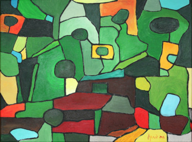 Painting titled "'Paysage vert'" by François Jornod, Original Artwork, Acrylic