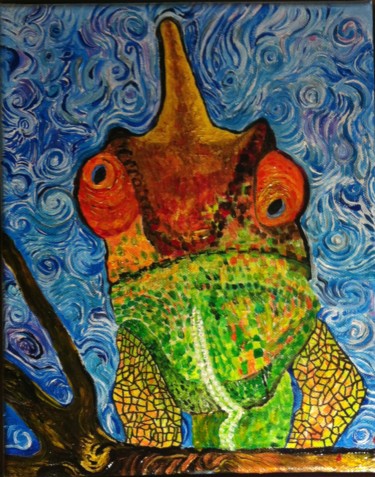 Schilderij getiteld "´Caméléon 1'" door François Jornod, Origineel Kunstwerk, Acryl