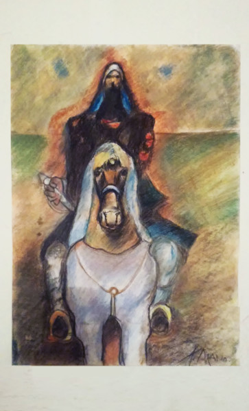 Disegno intitolato "Gaucho Argentino" da Cesar Ortiz, Opera d'arte originale, Carbone