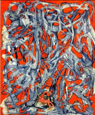 Malerei mit dem Titel "Bosque rojo" von Cesar Ortiz, Original-Kunstwerk, Acryl