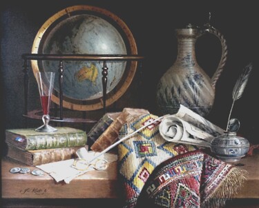 Картина под названием ""World globe with o…" - Jos Kivits, Подлинное произведение искусства, Масло