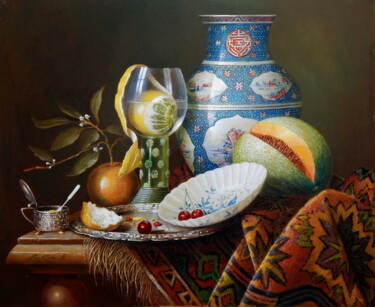 Painting titled "Roemer with lemon i…" by Jos Kivits, Original Artwork, Oil