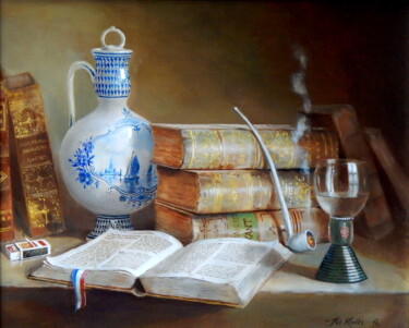 Painting titled ""The library."" by Jos Kivits, Original Artwork, Oil