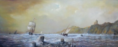 Malerei mit dem Titel ""Entering a harbour…" von Jos Kivits, Original-Kunstwerk, Öl