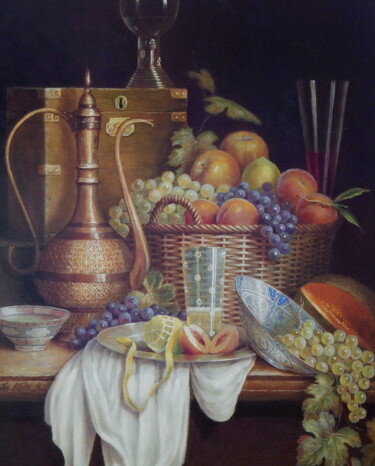 Painting titled "Turkish coffee pot,…" by Jos Kivits, Original Artwork, Oil Mounted on Wood Panel