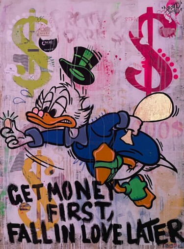 Картина под названием "GET MONEY FIRST, FA…" - Jos Tappe, Подлинное произведение искусства, Акрил Установлен на Деревянная р…