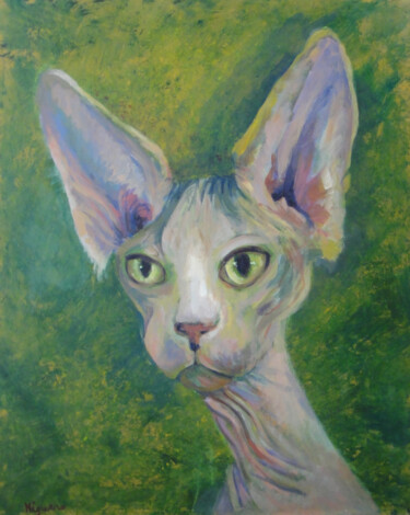 Peinture intitulée "Retrato de Gato egi…" par Josan Artista, Œuvre d'art originale, Acrylique Monté sur Panneau de bois