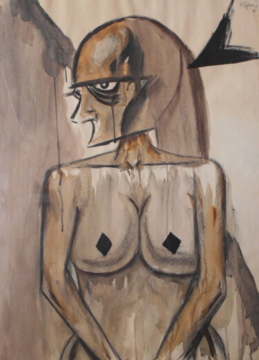 Malerei mit dem Titel "Woman nailed by gen…" von Josan Artista, Original-Kunstwerk, Aquarell