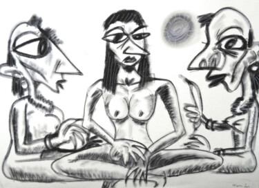 Disegno intitolato "Three beauties sunb…" da Josan Artista, Opera d'arte originale, Cera