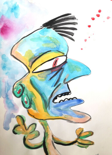 Картина под названием "Bluish character" - Josan Artista, Подлинное произведение искусства, Акварель