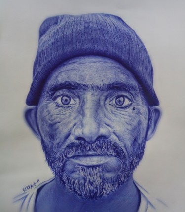 Рисунок под названием "The Old Man" - José Agube, Подлинное произведение искусства, Шариковая ручка