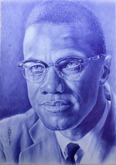 Dibujo titulada "Malcom X" por José Agube, Obra de arte original, Bolígrafo