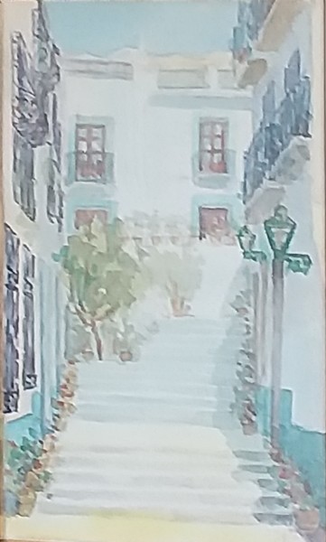 Painting titled "Barrio de Santa Cruz" by José Alavés Lledó, Original Artwork, Watercolor