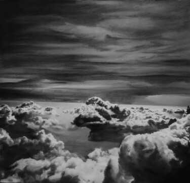 Drawing titled "PERFECT CLOUDS" by José Antonio Castro-Muñiz, Original Artwork, Charcoal Mounted on Other rigid panel