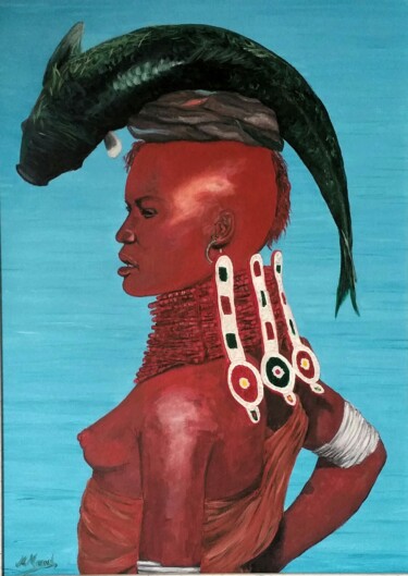 Painting titled "Joven Turkana con p…" by Jose Antonio Lerta Marmol, Original Artwork, Acrylic