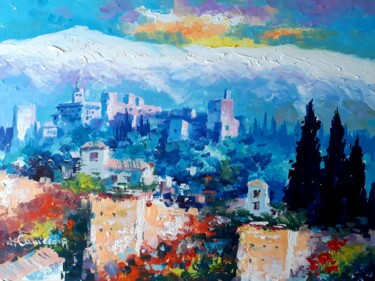 Malerei mit dem Titel "Alhambra y Sierra N…" von Jose Camero Hernandez, Original-Kunstwerk, Acryl