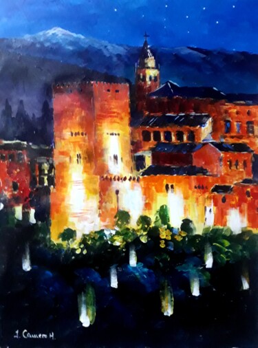 Painting titled "Alhambra. Noche. Ac…" by Jose Camero Hernandez, Original Artwork, Acrylic