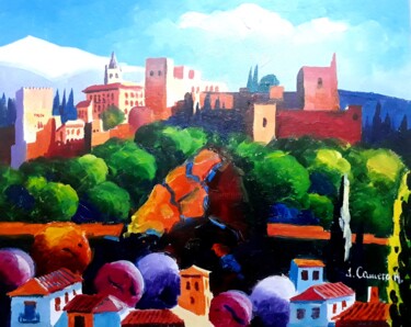 Painting titled "Alhambra y Sierra N…" by Jose Camero Hernandez, Original Artwork, Acrylic