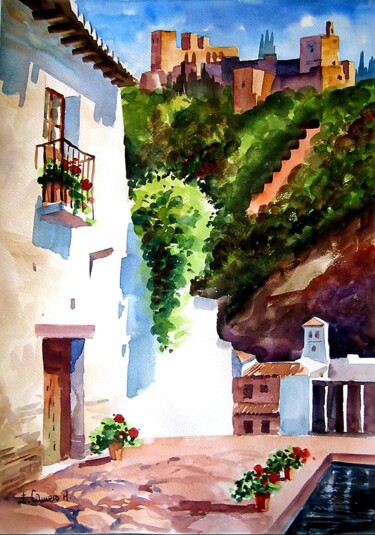 Painting titled "Calle Tipica de Gra…" by Jose Camero Hernandez, Original Artwork, Watercolor