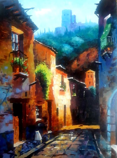 Painting titled "Calle Tipica de Gra…" by Jose Camero Hernandez, Original Artwork, Acrylic