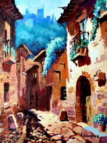 Pittura intitolato "Calle típica de Gra…" da Jose Camero Hernandez, Opera d'arte originale, Acrilico