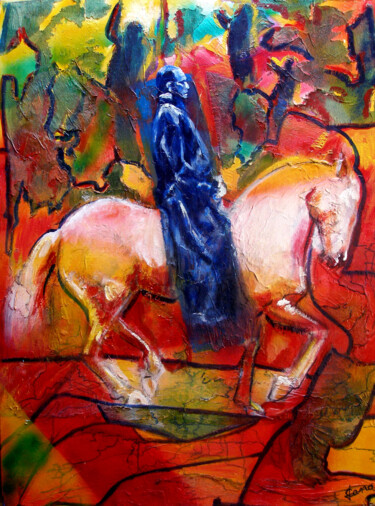 Painting titled "le cavalier bleu :h…" by José Cano, Original Artwork