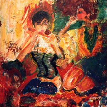 Malerei mit dem Titel "Echange" von José Cano, Original-Kunstwerk, Öl
