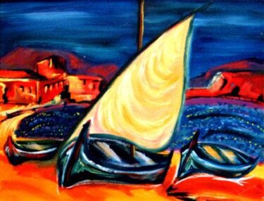 Painting titled "la voile jaune" by José Cano, Original Artwork, Oil