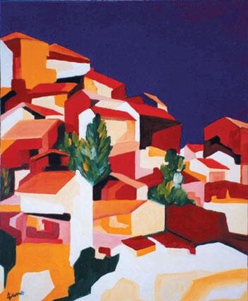 Peinture intitulée "village de provence…" par José Cano, Œuvre d'art originale, Huile