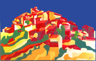Pintura intitulada "village de provence…" por José Cano, Obras de arte originais, Laca Montado em Armação em madeira