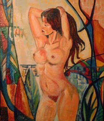 Painting titled "femme art deco" by José Cano, Original Artwork, Oil