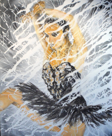 Painting titled "cygne noir" by José Cano, Original Artwork, Oil