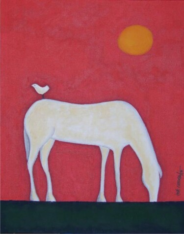 Pintura intitulada "Cavalo Branco em Cé…" por José Cardoso, Obras de arte originais, Óleo