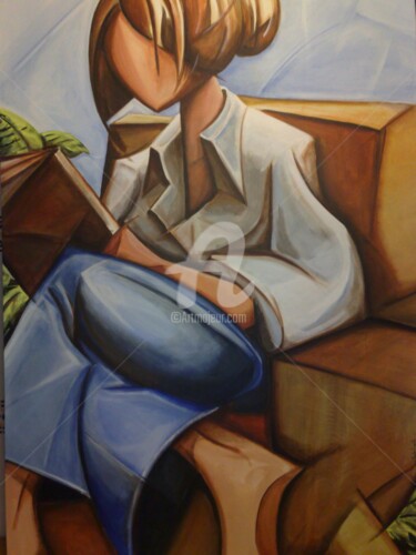 Painting titled "Sitting reading" by José Duarte, Original Artwork, Oil