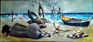 Pintura titulada "Nu au bord de l'eau" por José Garcia (GARBEL), Obra de arte original, Acrílico