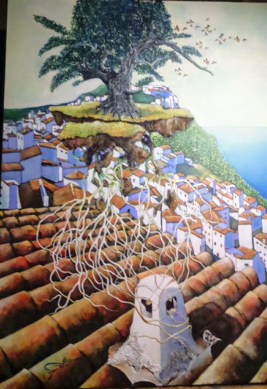 Painting titled "DERRACINEMENT" by José Garcia (GARBEL), Original Artwork, Acrylic