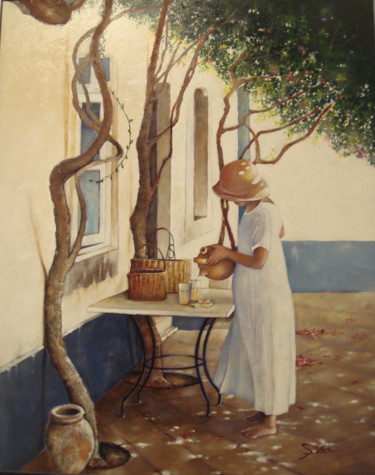 Painting titled "Le Patio" by José Garcia (GARBEL), Original Artwork, Acrylic