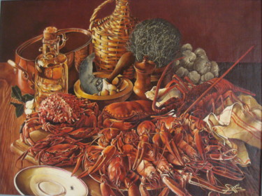 Peinture intitulée "crustaces" par José Garcia (GARBEL), Œuvre d'art originale, Acrylique