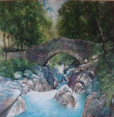 Painting titled "Le vieux pont en pi…" by José Garcia (GARBEL), Original Artwork, Acrylic