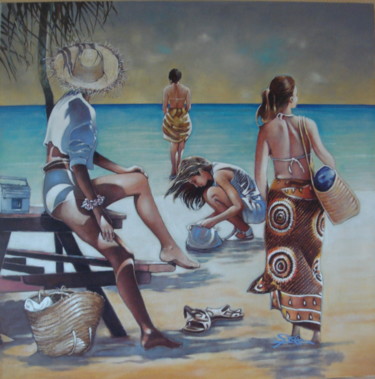 Malerei mit dem Titel "VAMOS A LA PLAYA" von José Garcia (GARBEL), Original-Kunstwerk, Acryl