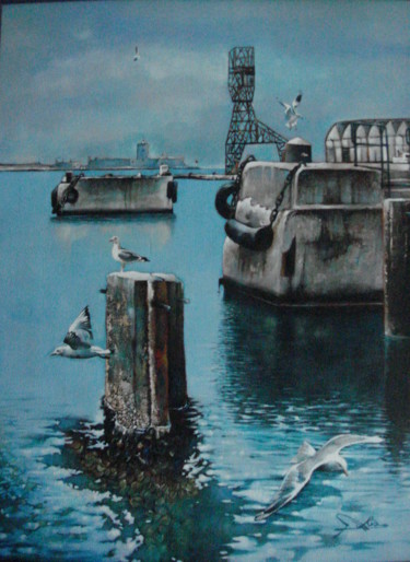 Pintura intitulada "MARINE(port de bouc)" por José Garcia (GARBEL), Obras de arte originais, Acrílico