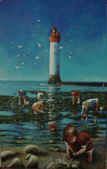 Peinture intitulée "cueillette a maree…" par José Garcia (GARBEL), Œuvre d'art originale, Acrylique