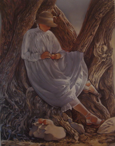 Dessin intitulée "A l'ombre" par José Garcia (GARBEL), Œuvre d'art originale, Pastel