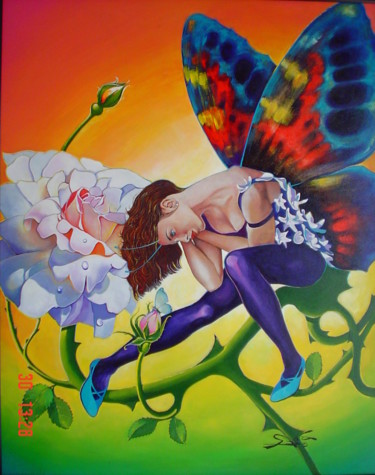 Peinture intitulée "Femme Papillon" par José Garcia (GARBEL), Œuvre d'art originale, Acrylique