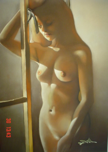 Peinture intitulée "Nu a la fenetre" par José Garcia (GARBEL), Œuvre d'art originale, Pastel